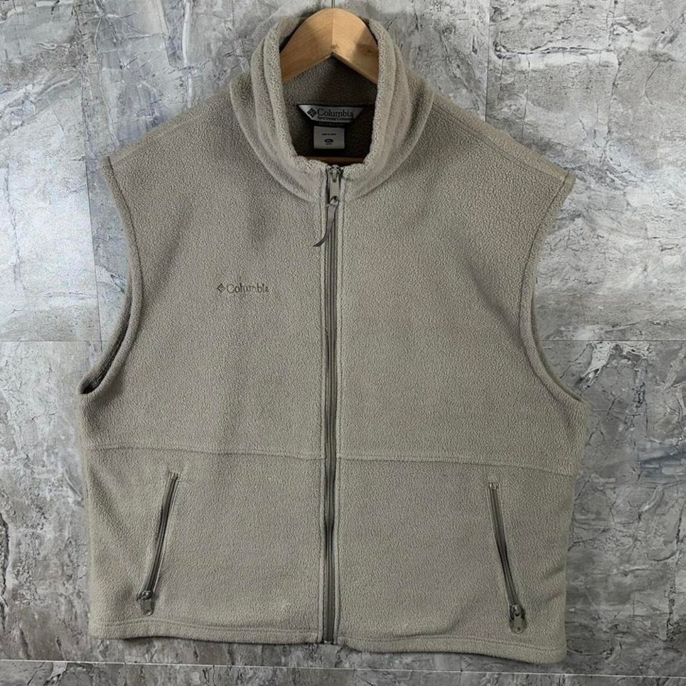 Columbia Mens Steens Mountain Vest Size XL Beige‎ Mock Neck Full Zip Pockets